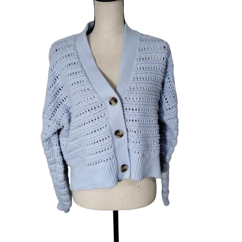 MADEWELL Women's Blue Tanfield Open-Stitch Cardigan Sweater Medium NF400